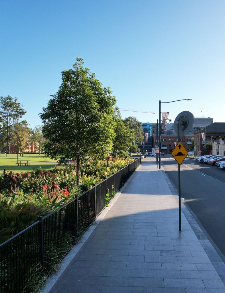 Image shows a paved path constructed by Convil Group