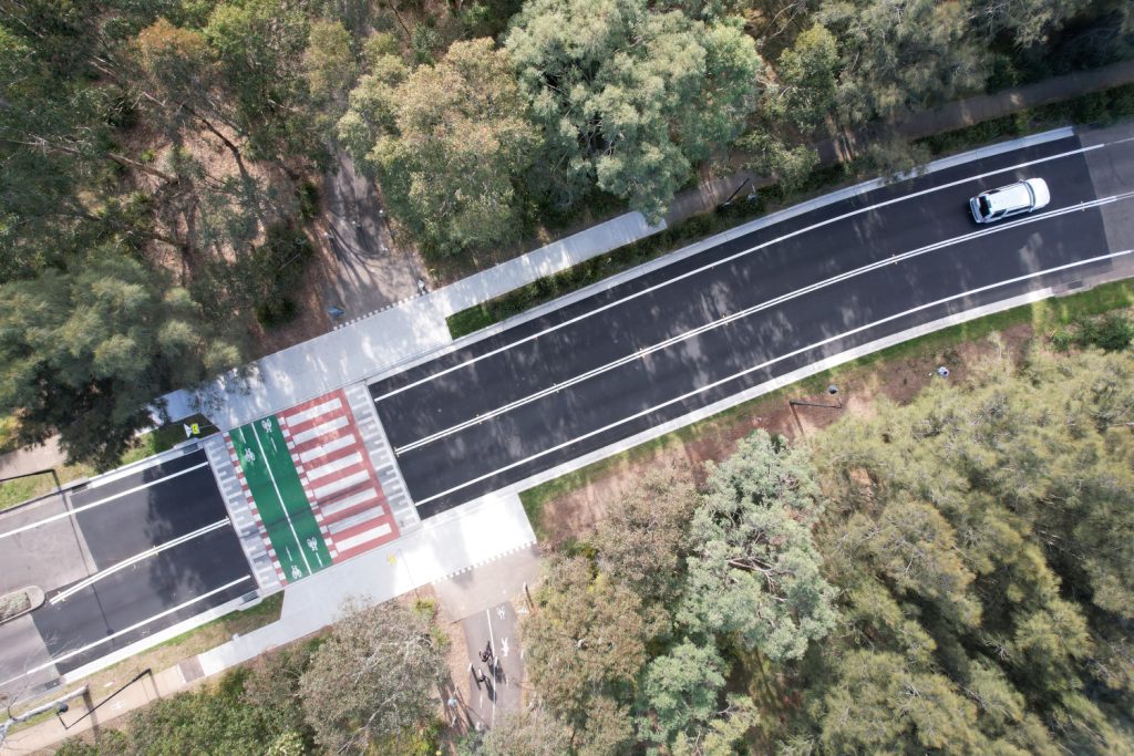 Images shows a birds eye view of a road constructed by Convil Group