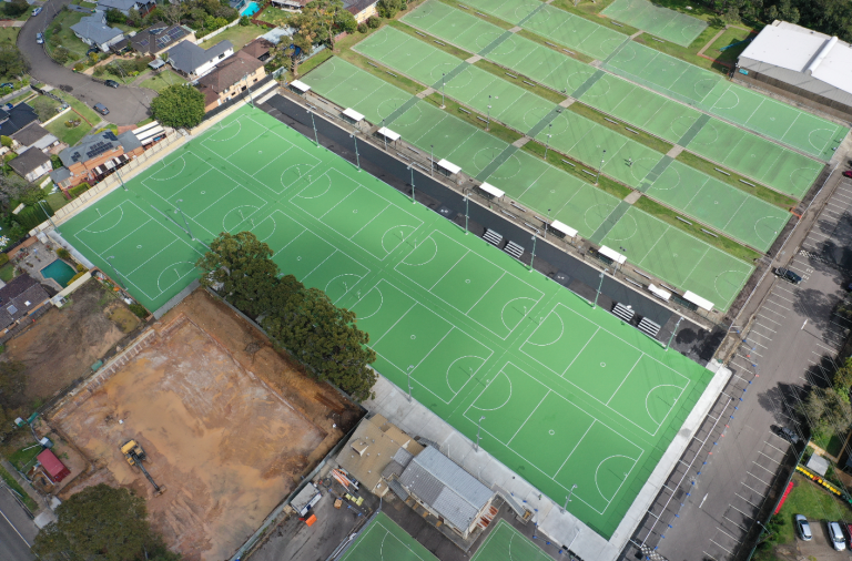 Ariuel view of the Bellingara netball courts by Convil Group