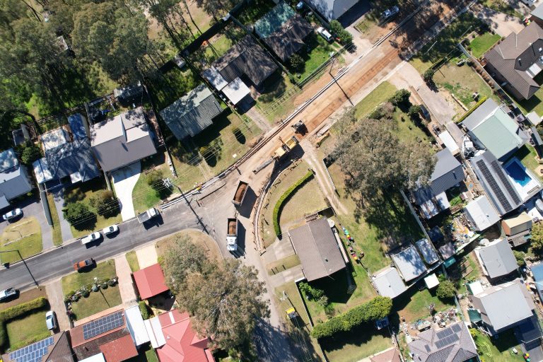 Image shows an ariel view of the Road Upgrade at Mitchell Drive, Glossodia